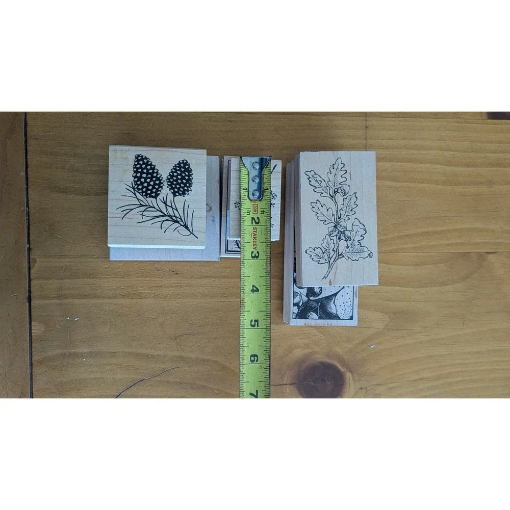 Great Impressions All Night Media Botanical Wood Rubber Stamp Lot Pinecone Acorn